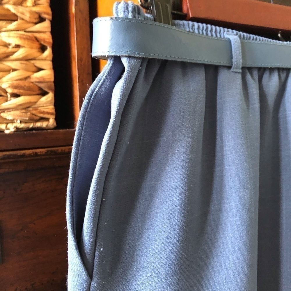 Vintage cornflower blue midi skirt with matching belt in size 16 - Picture 3 of 9